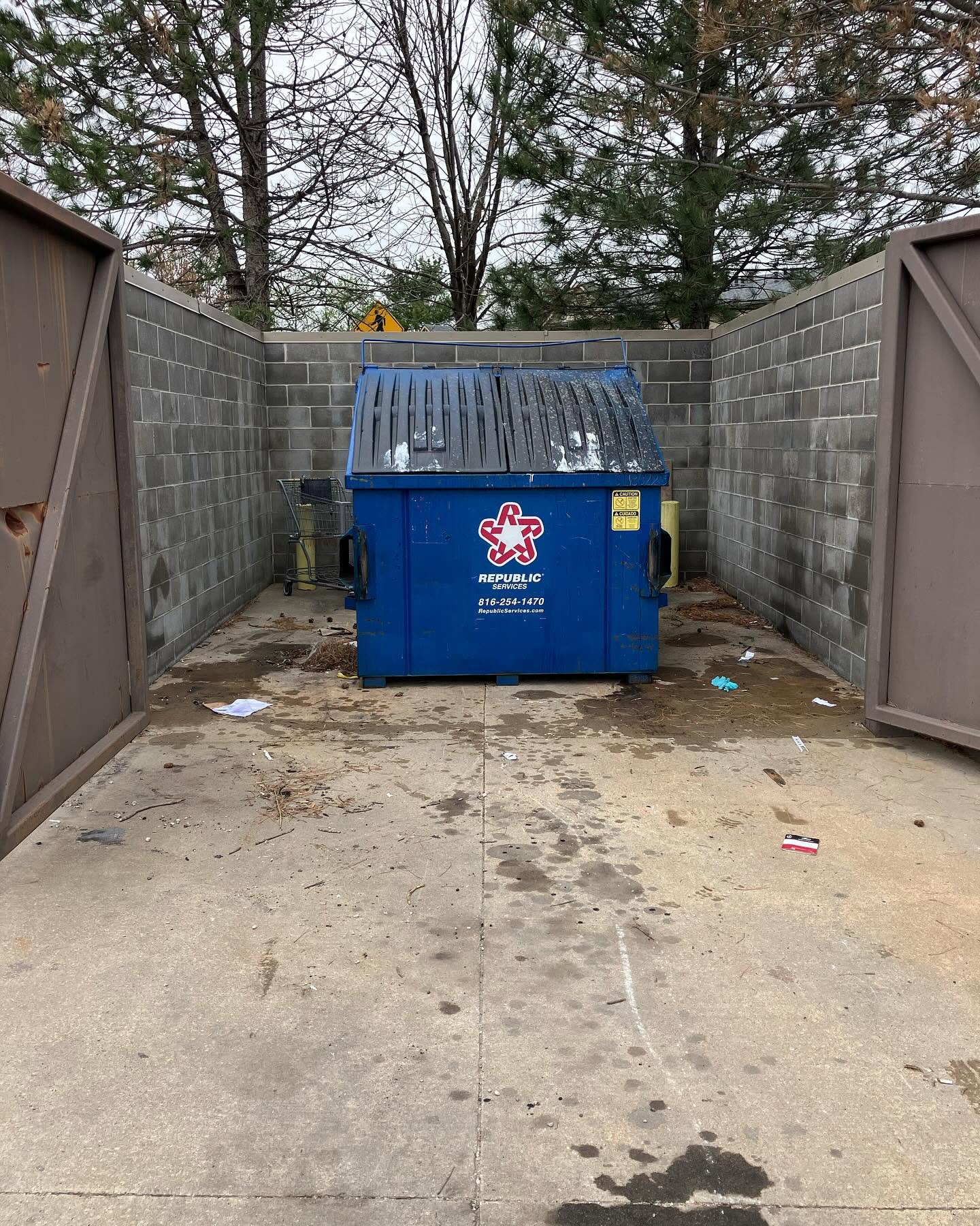 Clean dumpster corral after an overflow recovery cleanup